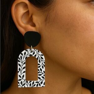 Chic Black and White Leaf Earrings